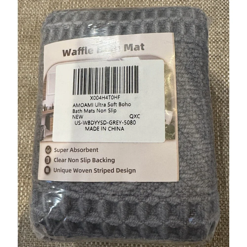 New Waffle Gray Bath Mat Non Slip Ultra Soft Boho 20 x 32